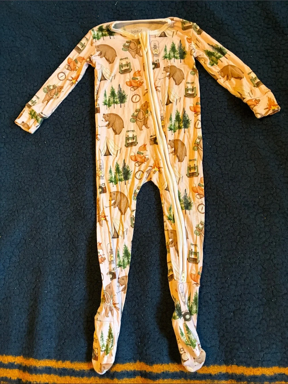Kickee Pants Cream with pink blend Bear & Forest Print Footed One-Piece